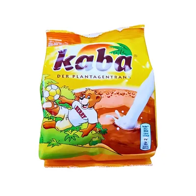 KABA Chocolate Milk Flavouring in a refill yellow bag with a chocolate drink picture on it.