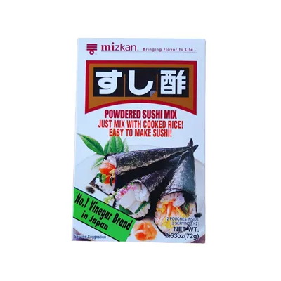 Sushi Vinegar Powder is in a white box with Japanese writing and rolls of sushi nori on the cover.