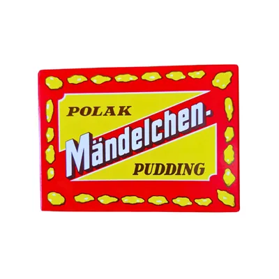 RUF Polak Almond Pudding in a red and yellow box.