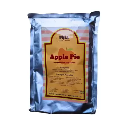 Silver bag with Apple Pie written in red